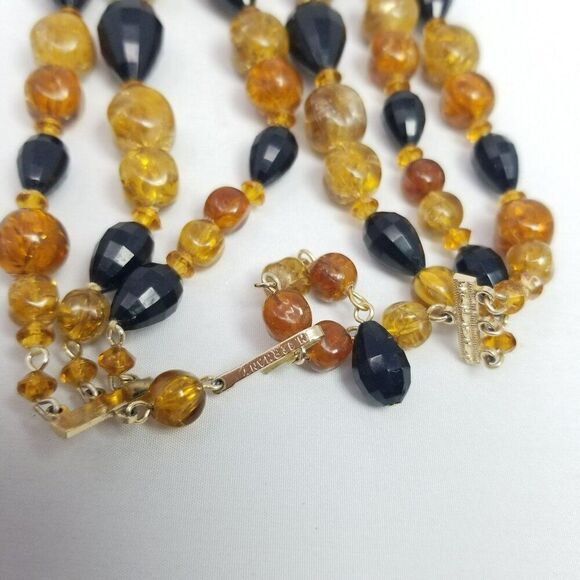 Vintage Orange and Black Three Strand Beaded Necklace Adjustable Western Germany - Picture 4 of 7